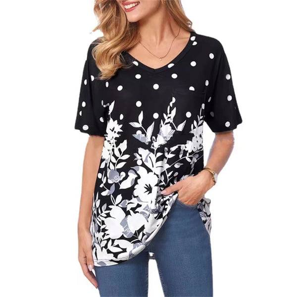 Summer Women T Shirt Stripes Print Gradient Clothing V Neck Short Sleeve Basic Tops Streetwear Fashion Oversized Girls T-shirts