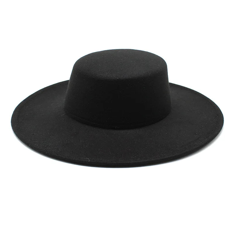 French Women's Wide Brim Fedora Hat – 10CM Winter Wool Felt Derby &amp; Wedding Jazz Hat