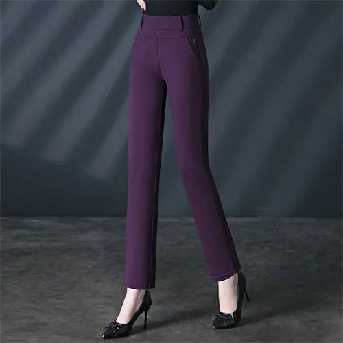 Black Stretch Suit Pants Women's Fashion Slim Trousers Green Purple Brown Pantalones 27-34