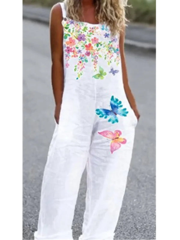 Elegant Vintage Retro Floral Print Women Jumpsuits Summer New Spaghetti Strap Casual Streetwear Office Rompers Overalls Female