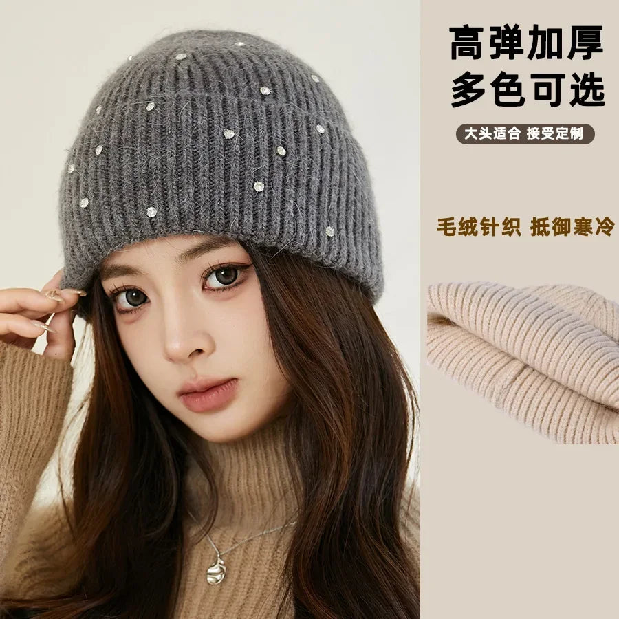 Rabbit Fur Beanie – Soft, Fluffy Angora Knitted Winter Hat for Women