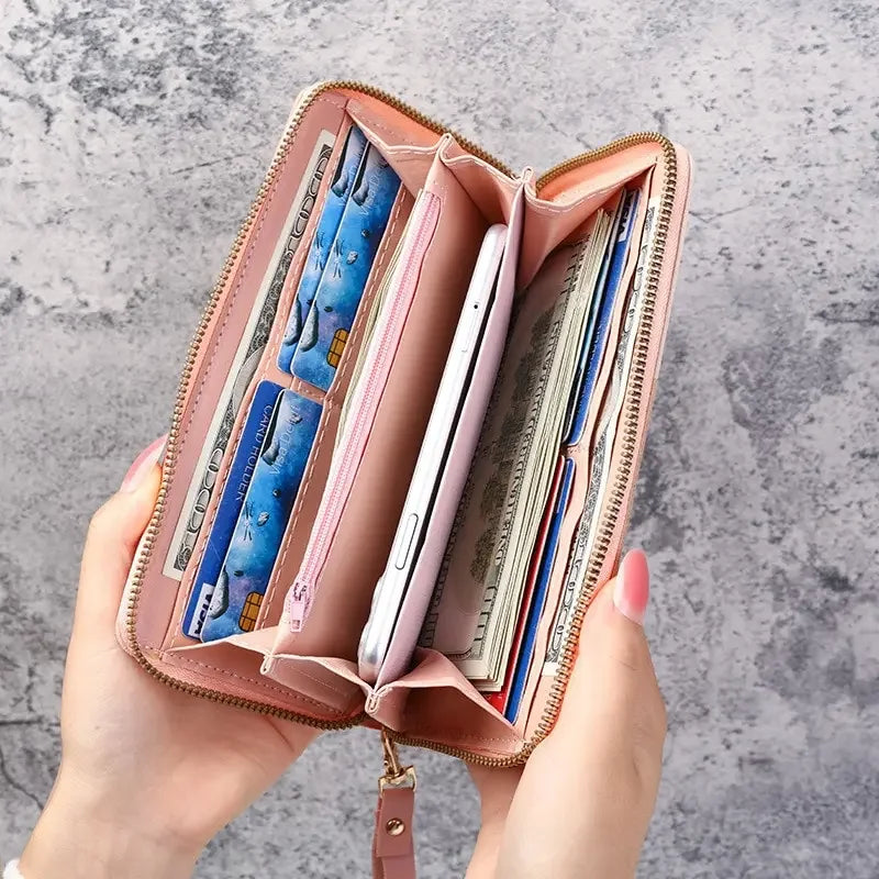 Fashion Zipper Wallet – Women’s Long PU Leather Purse with Card & Coin Holder