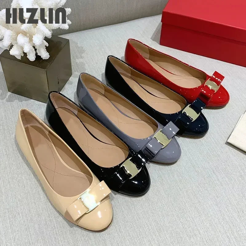 Luxury Leather Ballet Flat Shoes – Round Toe with Bow Design for Women Size: 11.5