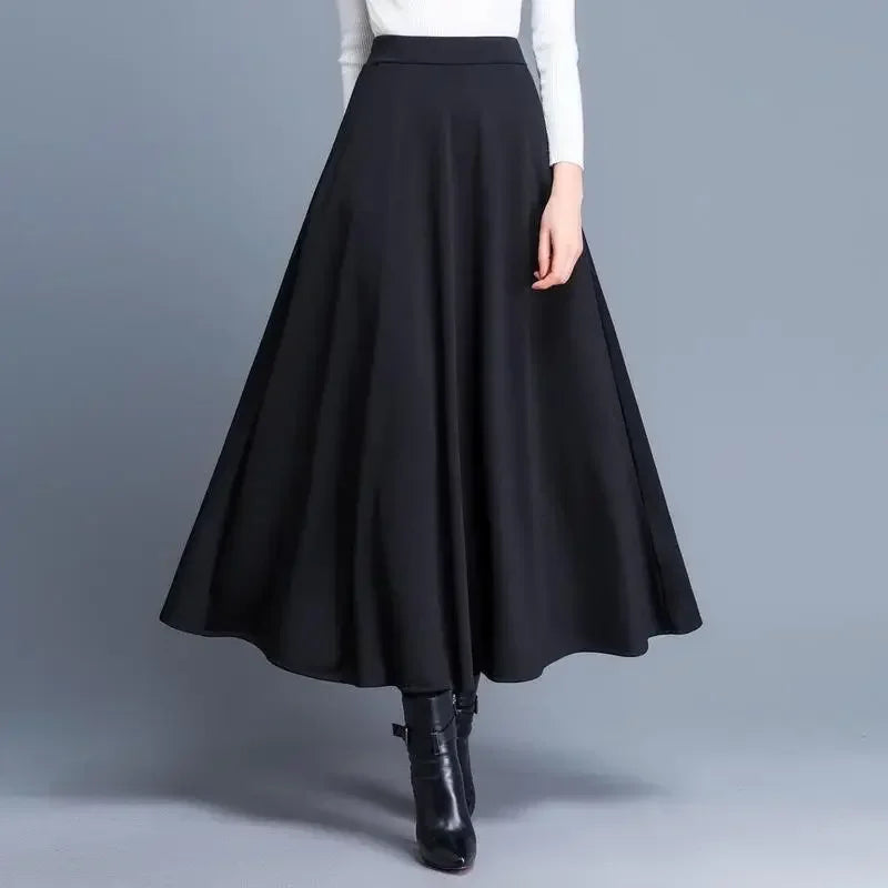 Autumn and Winter Solid Color Woolen Skirt Big Hem