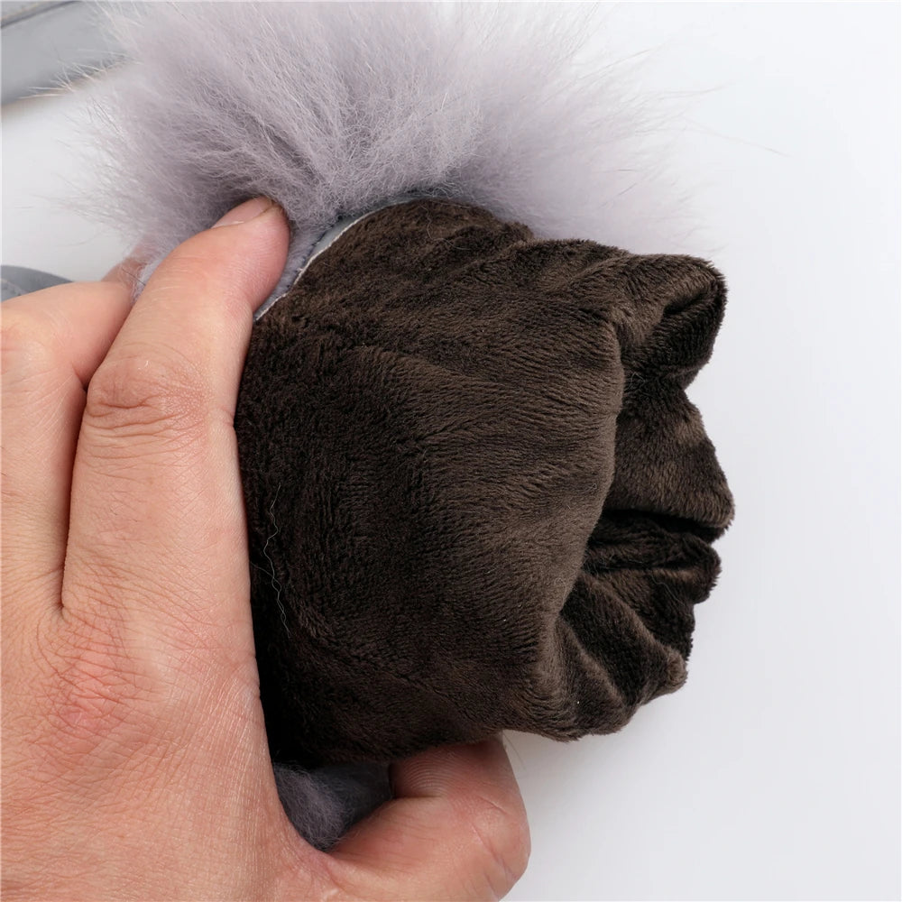 Sheepskin Gloves with Natural Fox Fur Trim – Women’s Genuine Leather Winter Mittens