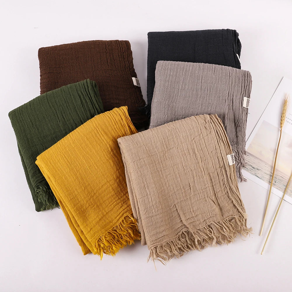 New Design Women’s Warm Scarf – Solid Plain Linen Cotton Shawls for Autumn and Winter