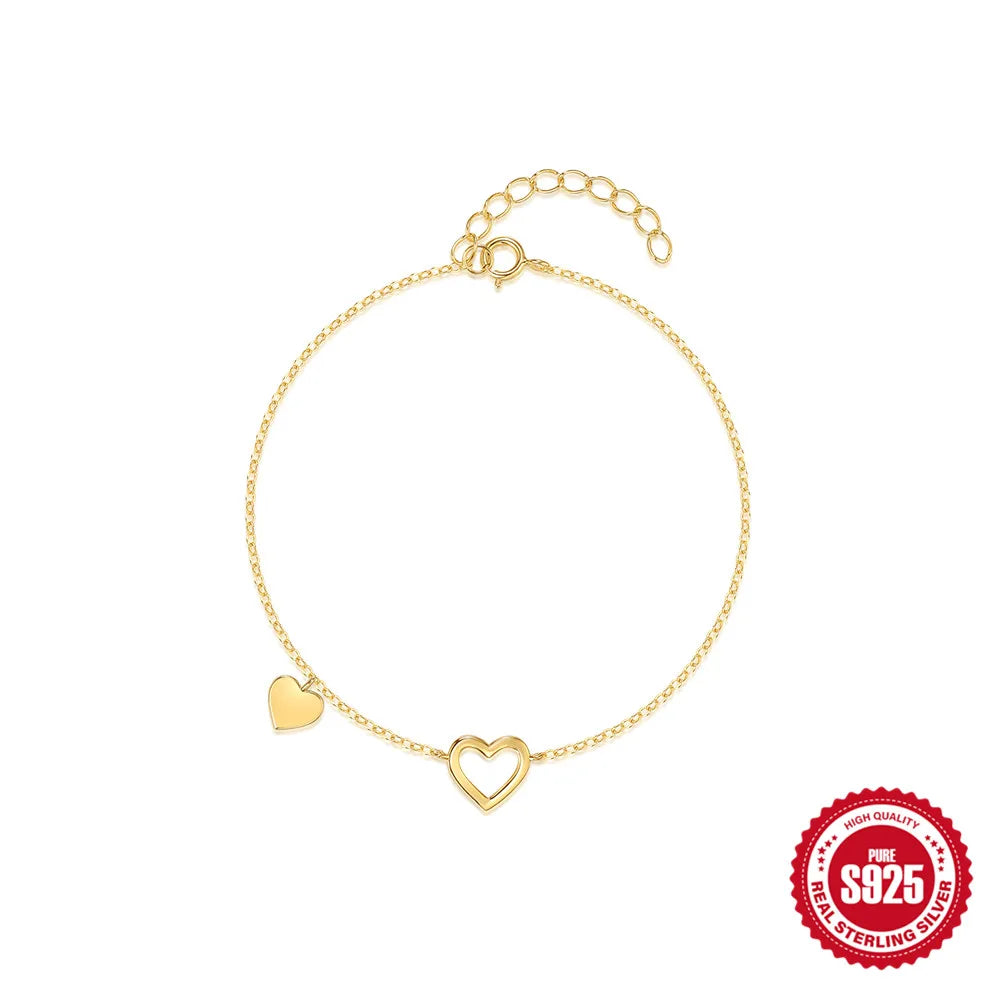 Aide 925 Silver Smooth Heart Shape Bracelet – 18K Gold Plated Light Luxury for Women