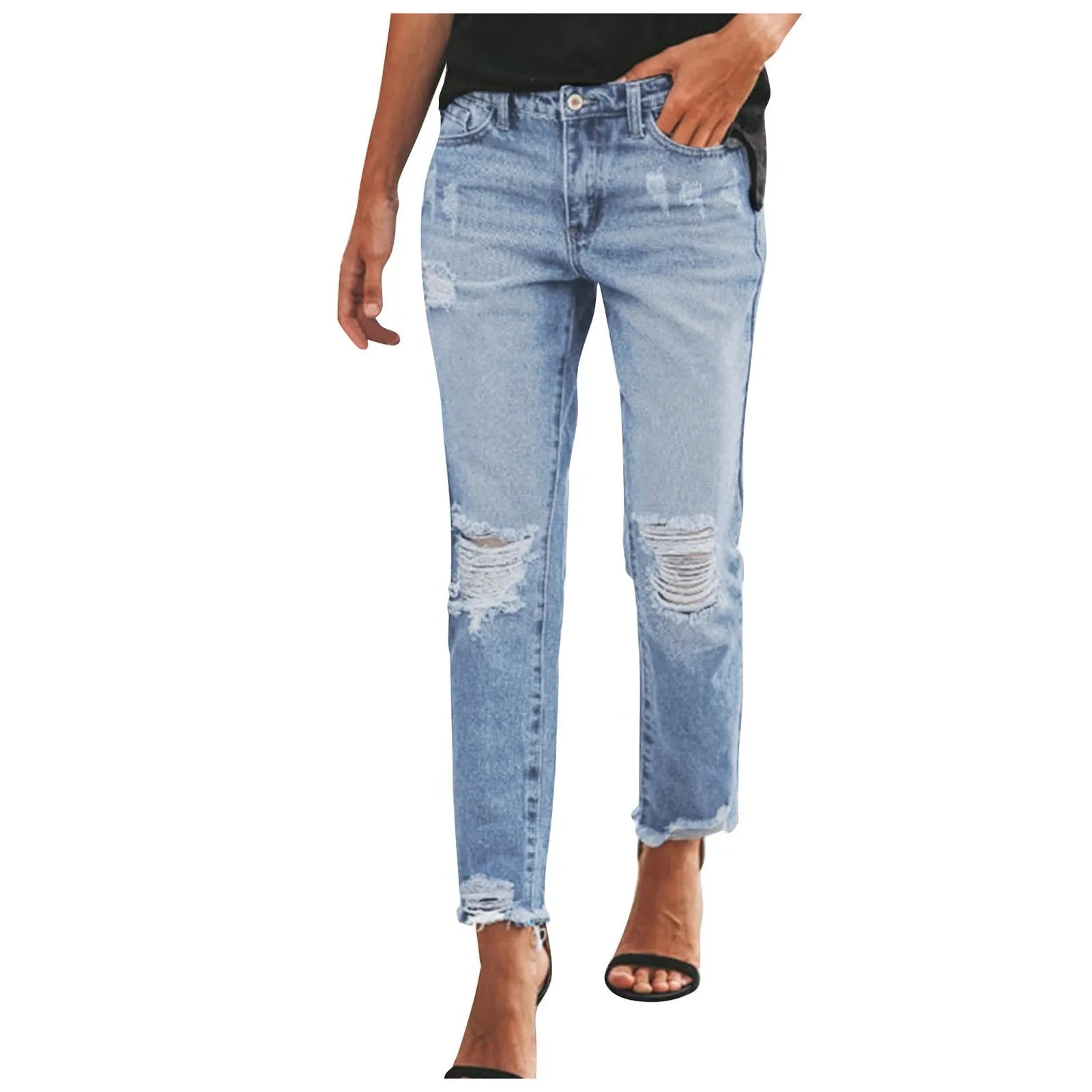 Women Fashion Straight Jeans Casual High Waisted Straight Trousers Ripped Slim Pants For Women Commuter 2024 Fashion Trend