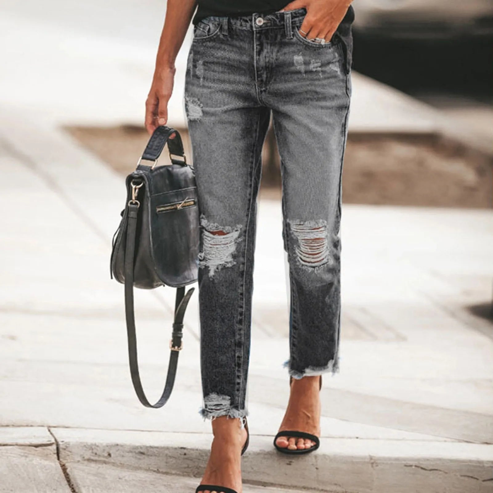 Women Fashion Straight Jeans Casual High Waisted Straight Trousers Ripped Slim Pants For Women Commuter 2024 Fashion Trend
