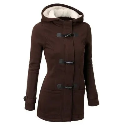 2021 Best Selling Hooded Classic Cow Horn Button Jacket Cotton Coat Autumn/Winter