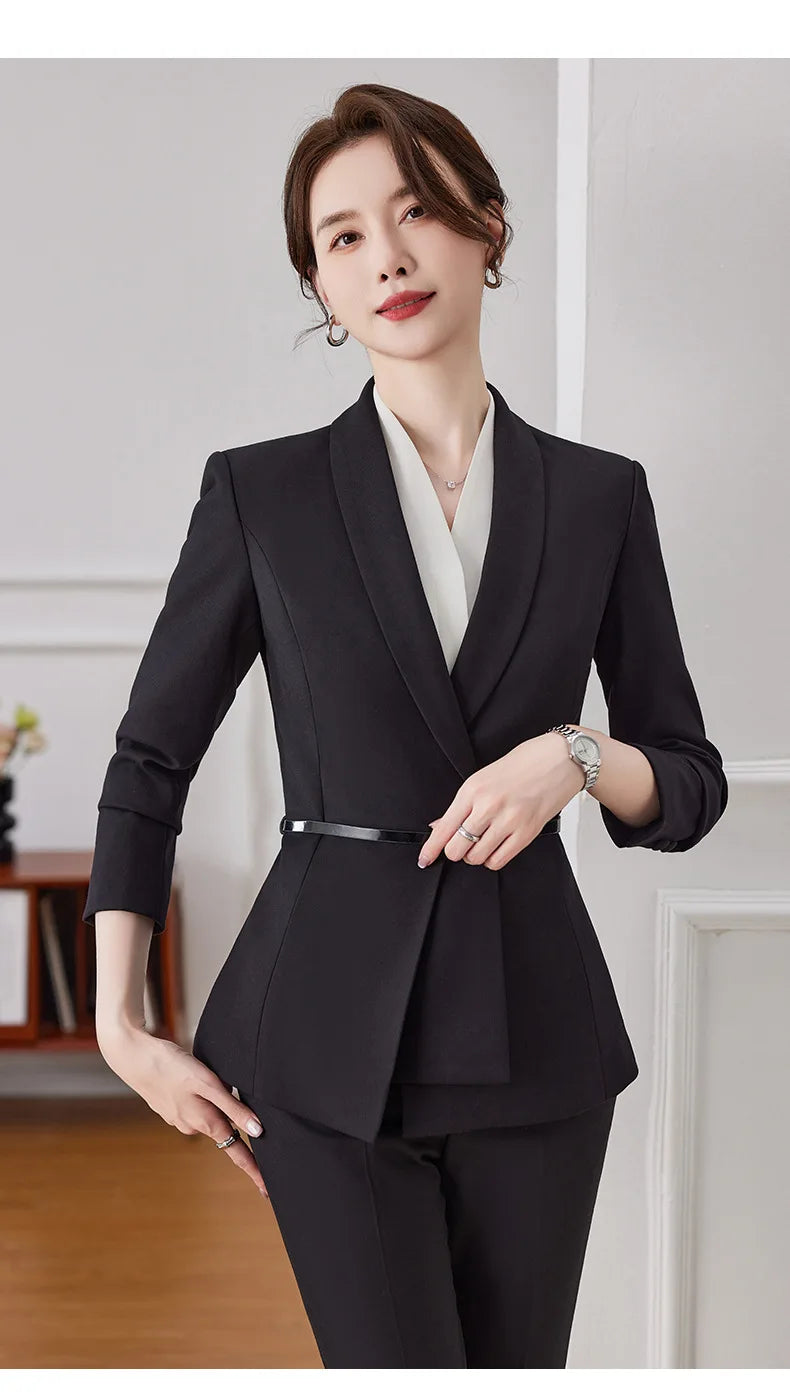 Korean Fashion Skirt Suits for Women Long Sleeve Office Casual Two Piece 2024 New Spring Autumn Button Solid Lapel Pant Suits