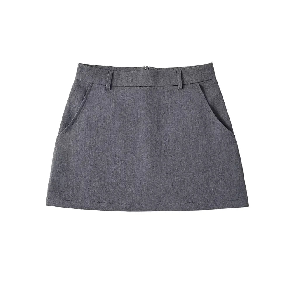 DUOPERI Women Fashion Solid Mini A-Line Skirt High Waist Back Zipper Female Chic Office Lady Basic Short Skirt