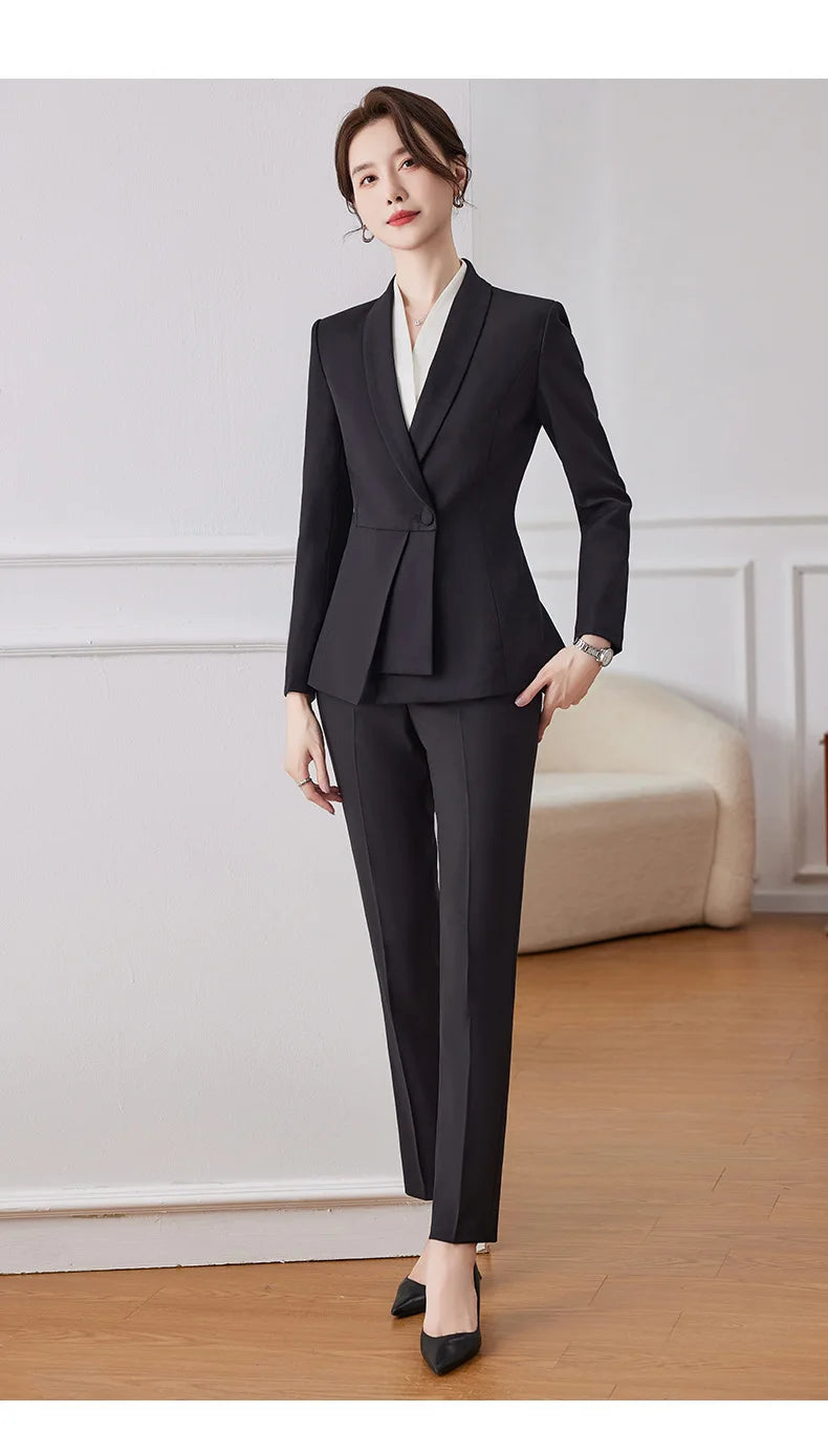 Korean Fashion Skirt Suits for Women Long Sleeve Office Casual Two Piece 2024 New Spring Autumn Button Solid Lapel Pant Suits