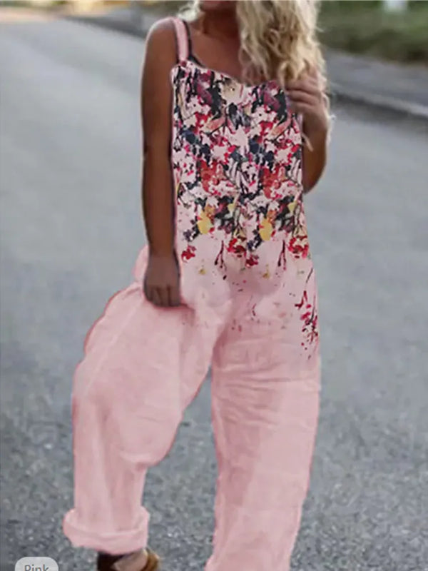 Elegant Vintage Retro Floral Print Women Jumpsuits Summer New Spaghetti Strap Casual Streetwear Office Rompers Overalls Female