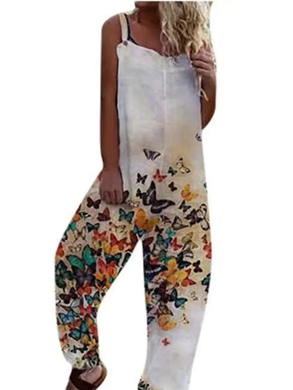 Elegant Vintage Retro Floral Print Women Jumpsuits Summer New Spaghetti Strap Casual Streetwear Office Rompers Overalls Female