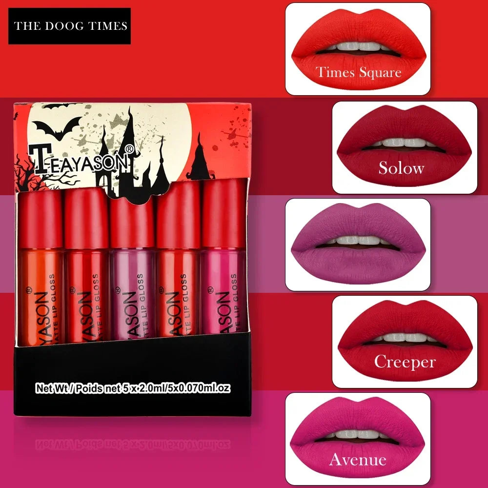 5Pcs/Set Waterproof Lipstick Sexy Vampire Lip Stick Matte Velvet Lipsticks Lips Makeup Cosmetics Labiales Matte