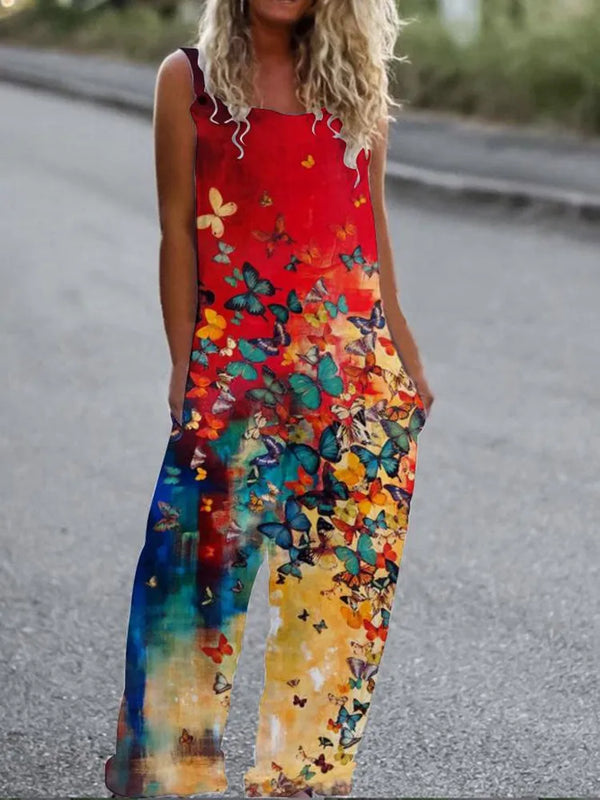 Elegant Vintage Retro Floral Print Women Jumpsuits Summer New Spaghetti Strap Casual Streetwear Office Rompers Overalls Female