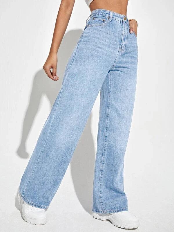 2024 new women's wear European and American loose Denim wide leg pants