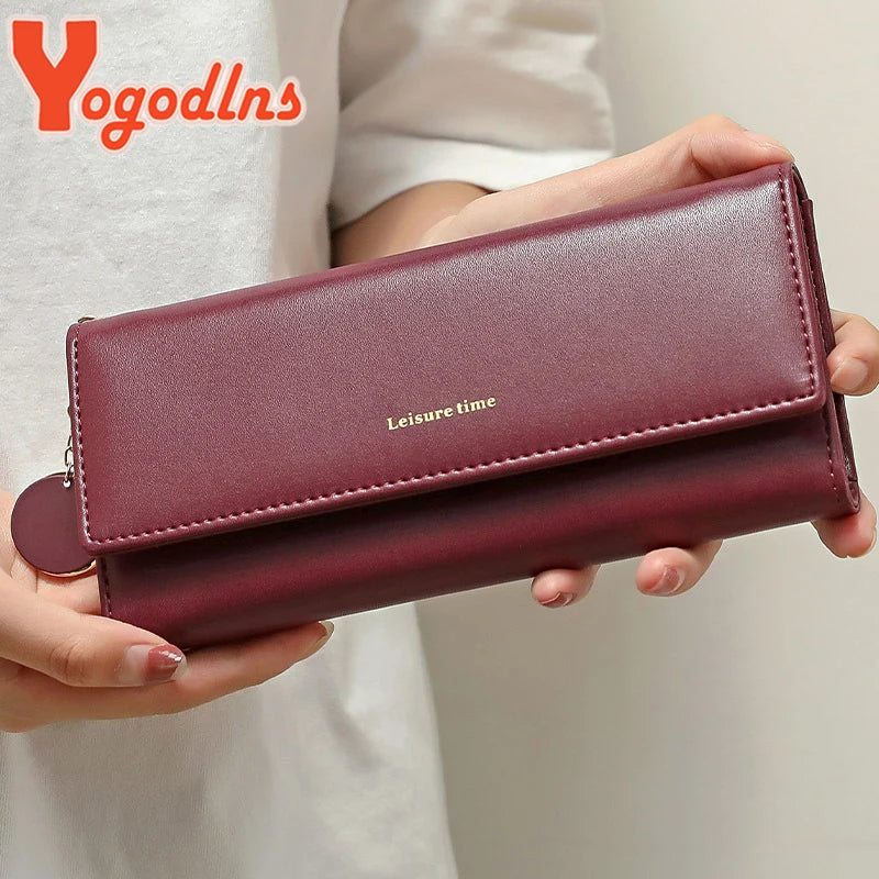 Yogodlns Casual Long Wallet for Women – PU Leather Multi-Layer Clutch with Pendant