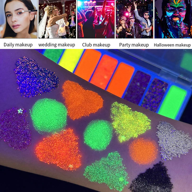 Eyeliner eye shadow palette makeup UV Glow in Dark Fluorescent Neon Face Paint Eyeshadow Makeup Cosmetics For Music Festival