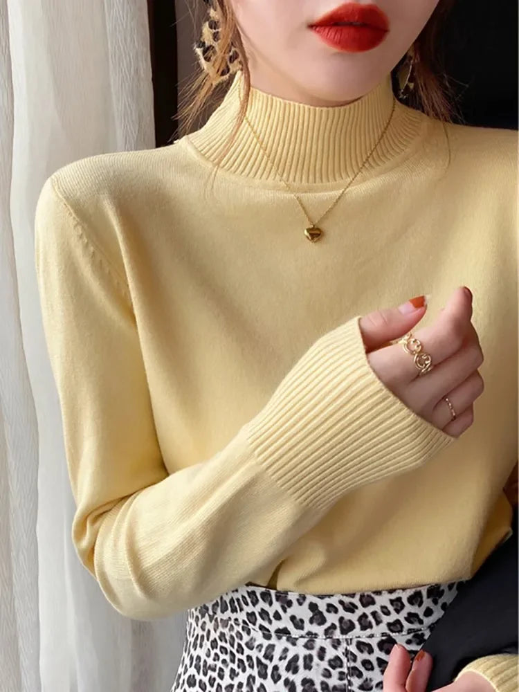 Autumn Winter Chic Bottom Sweaters Turtleneck Pullover Loose Long Sleeve