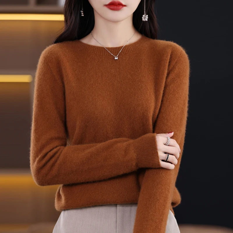 Wool Cashmere Sweater Women's O-Neck