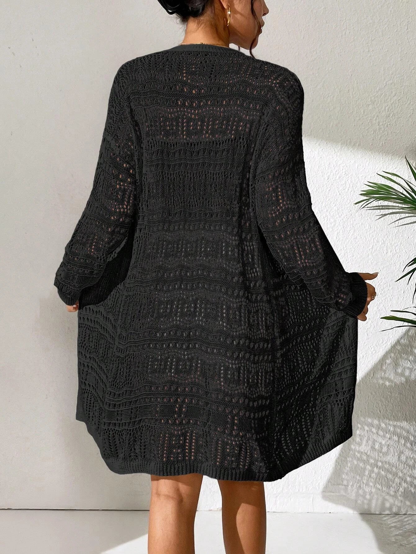 Polyester 100.00% solid color knitted cardigan with sun shading and loose fitting fashion, mid length and elegant sweater