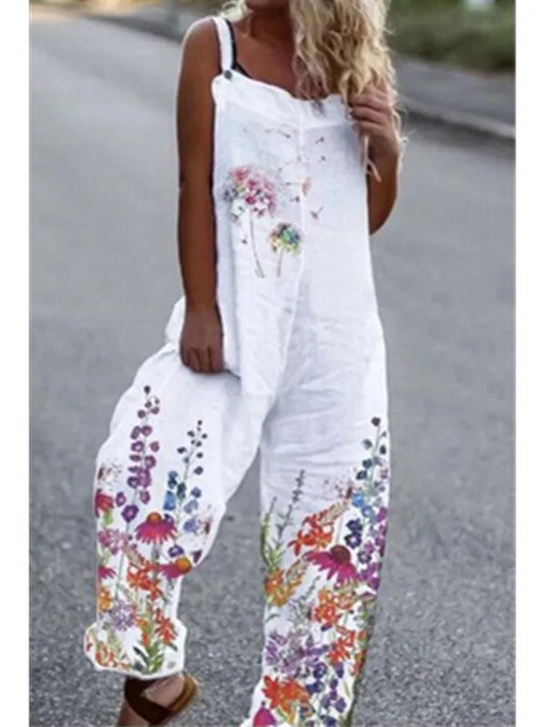 Elegant Vintage Retro Floral Print Women Jumpsuits Summer New Spaghetti Strap Casual Streetwear Office Rompers Overalls Female