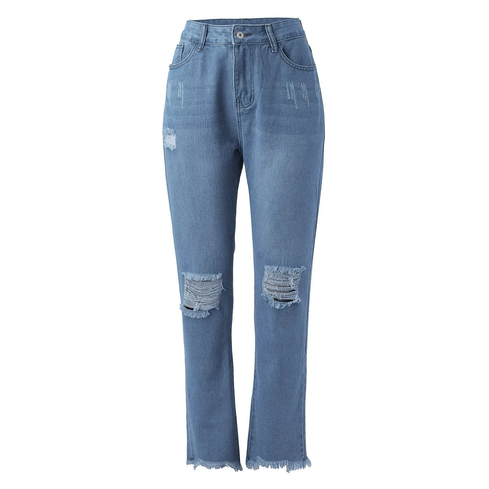 Women Fashion Straight Jeans Casual High Waisted Straight Trousers Ripped Slim Pants For Women Commuter 2024 Fashion Trend