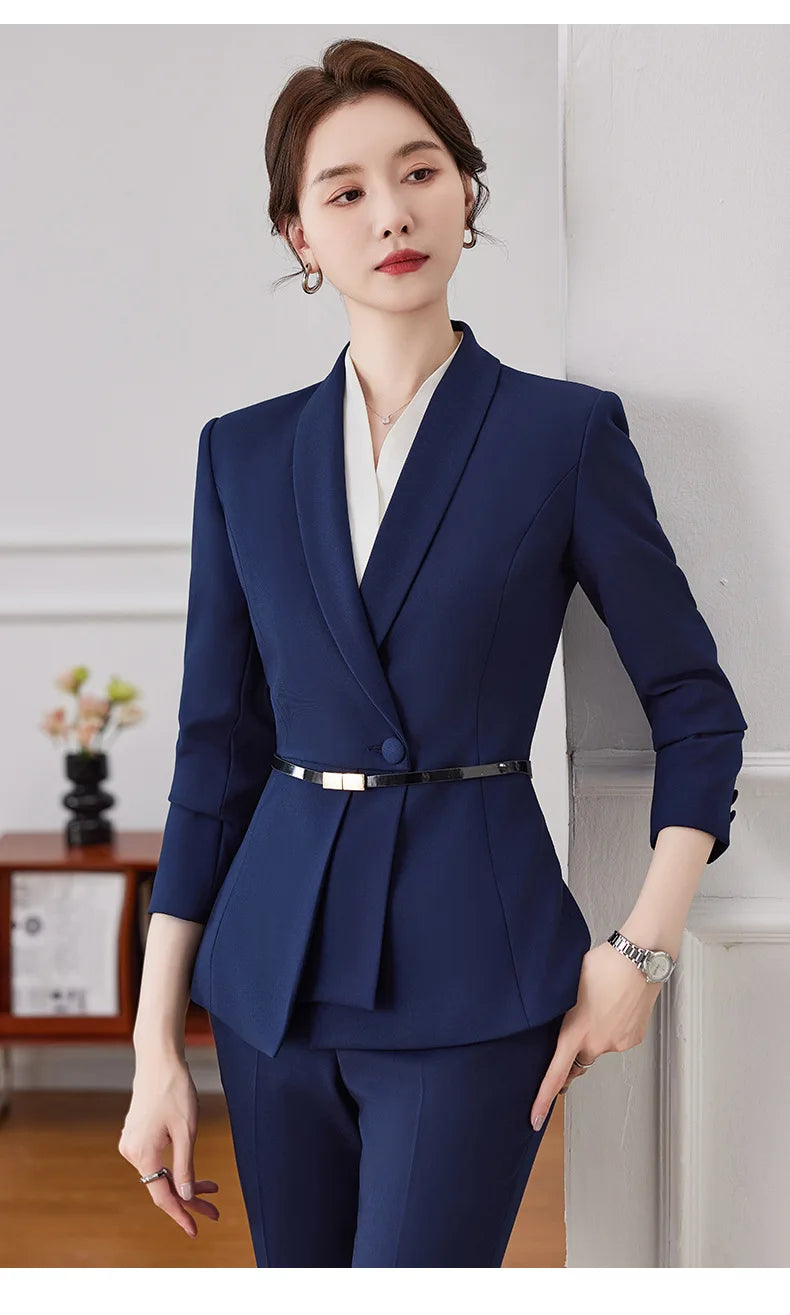 Korean Fashion Skirt Suits for Women Long Sleeve Office Casual Two Piece 2024 New Spring Autumn Button Solid Lapel Pant Suits