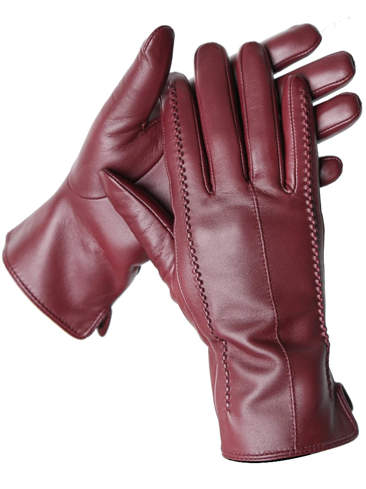 Size: 7 Women’s Sheepskin Leather Gloves – Winter Warm Plus Velvet Touchscreen Driving Gloves