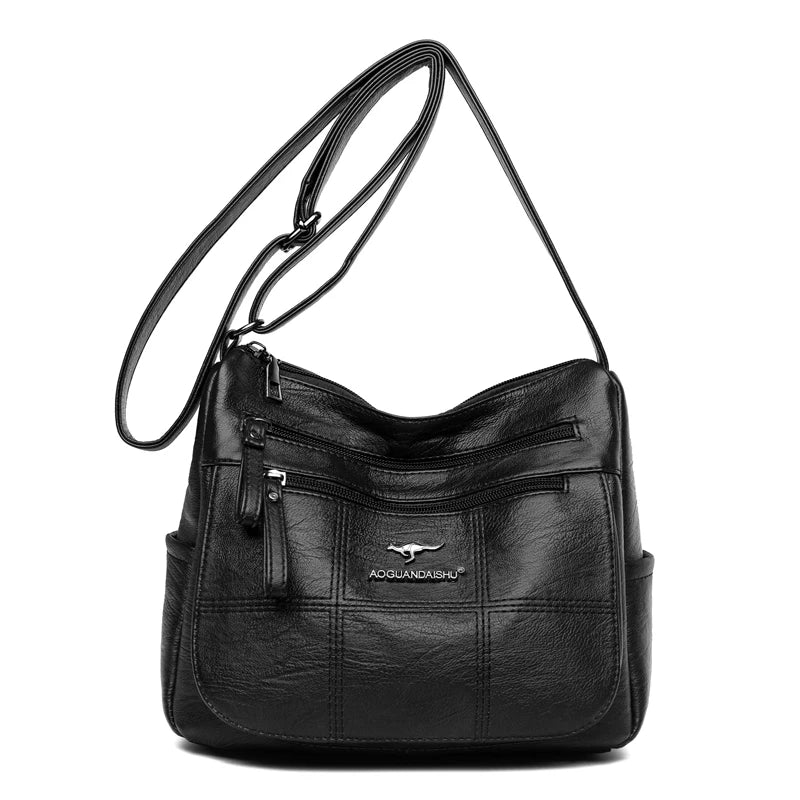 2023 Women’s Soft Leather Shoulder Bag – Multi-Layer Pockets Messenger Crossbody Bag