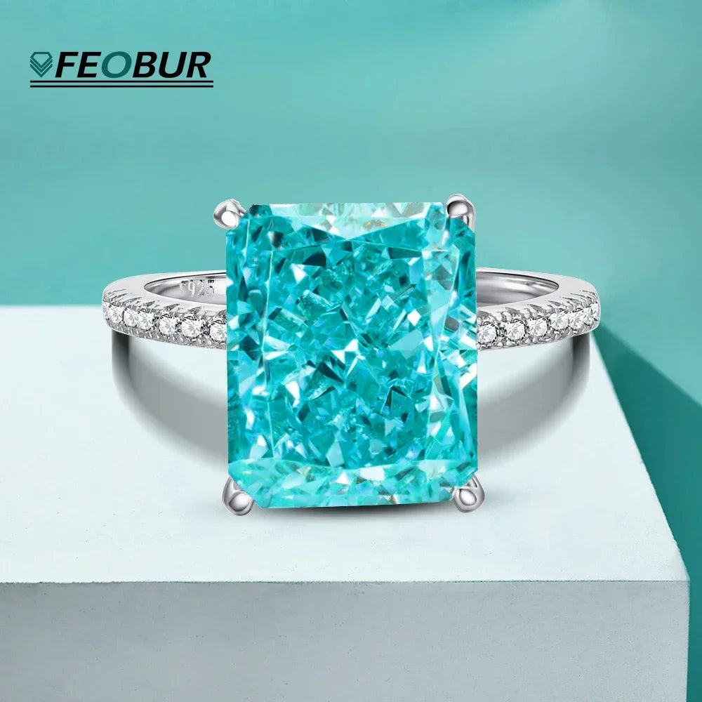 FEOBUR 1ct-5ct D Color Blue Moissanite Rings