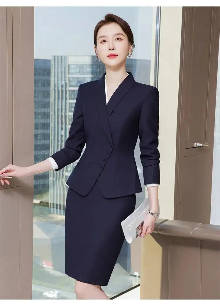 Office Business Women's Suit Pants Two-piece Set 2024 New Spring Autumn Long Sleeve Heart Button Jacket Slim Trousers Skirts